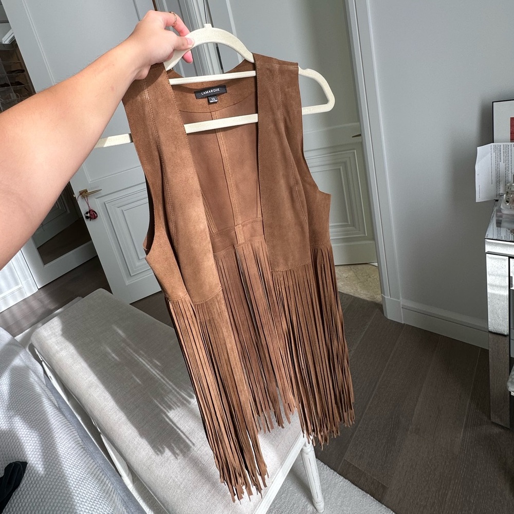LaMarque suede brown leather fringed vest